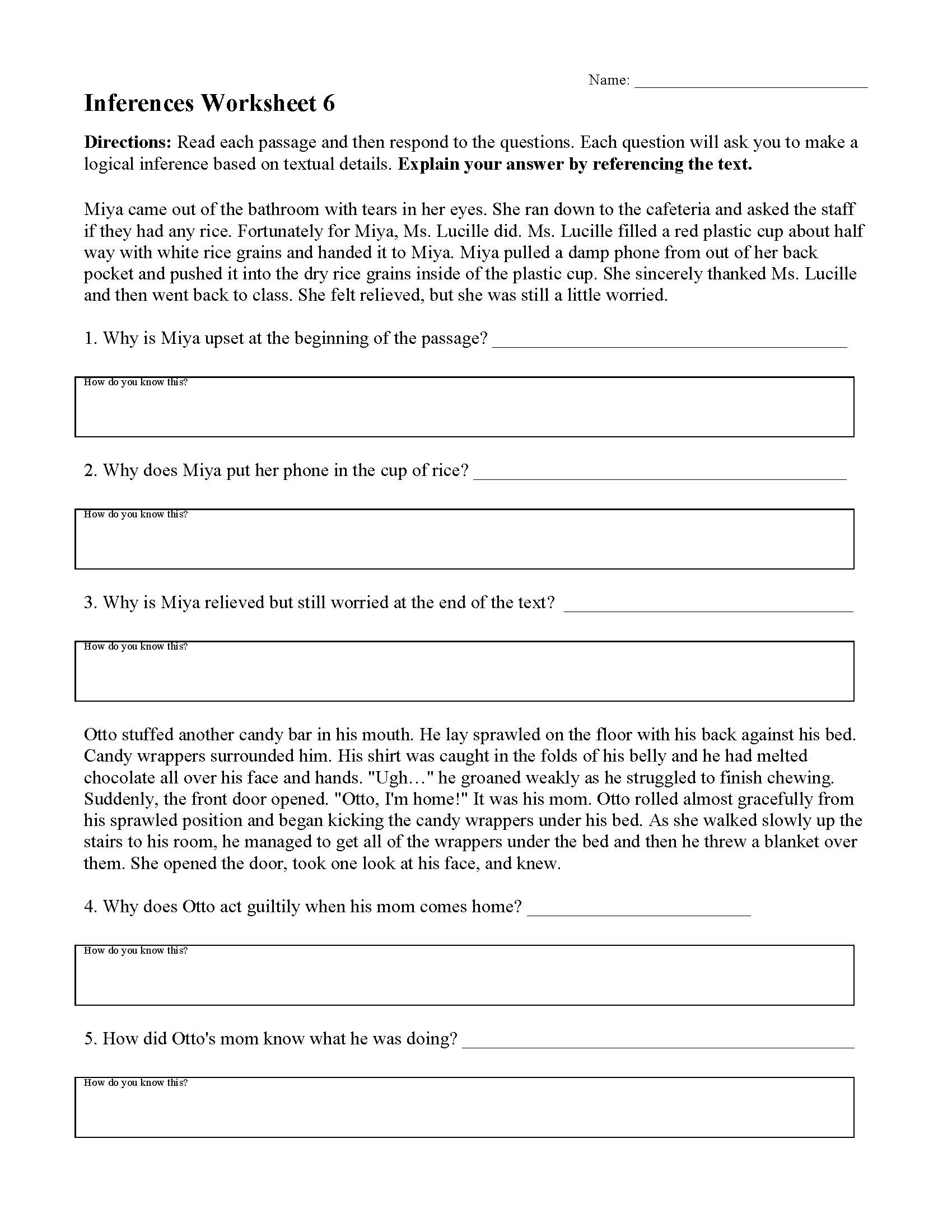 Inferences Worksheets  Ereading Worksheets With Cite Textual Evidence Worksheet