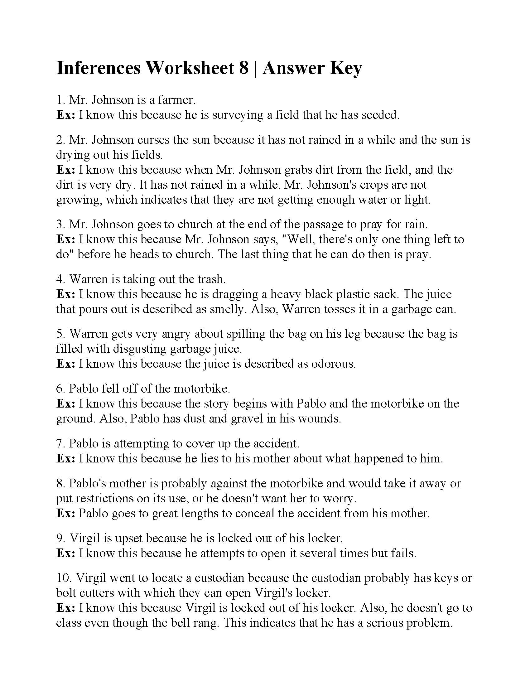 Inferences Worksheet 8 | Reading Activity