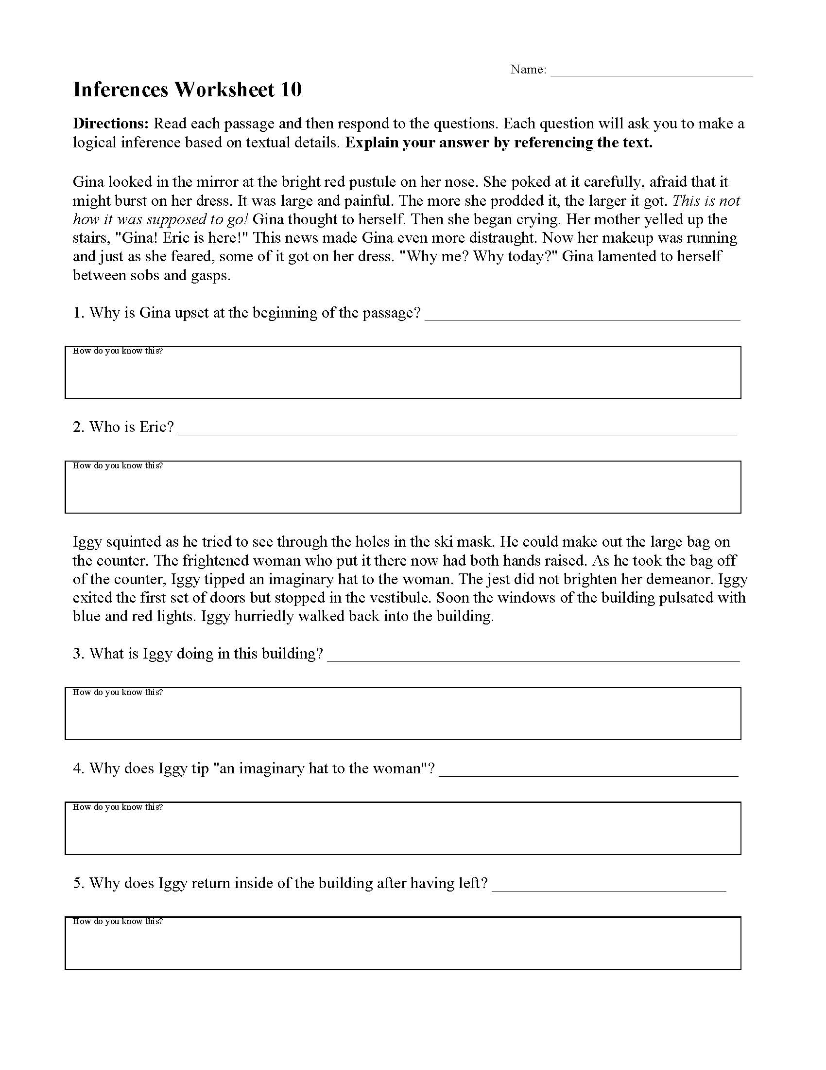 Inferences Worksheets  Ereading Worksheets In Citing Textual Evidence Worksheet