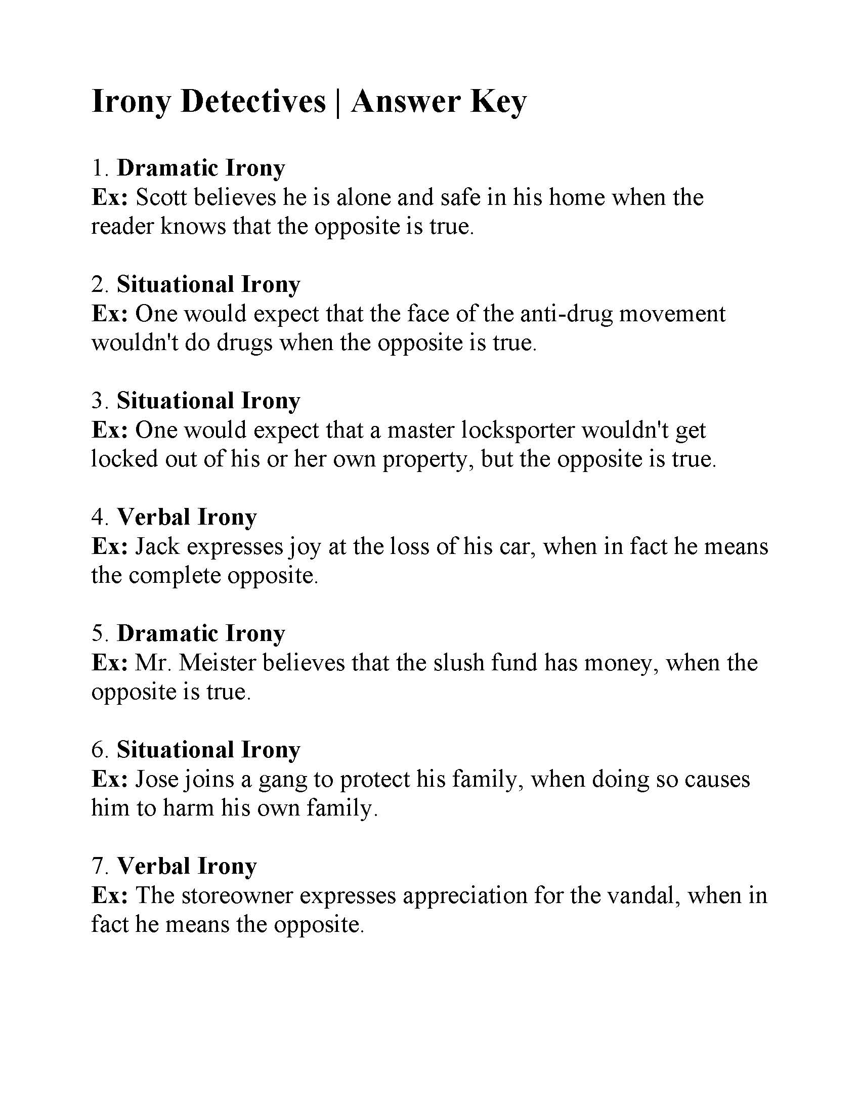 Irony Detectives Activity Reading Activity