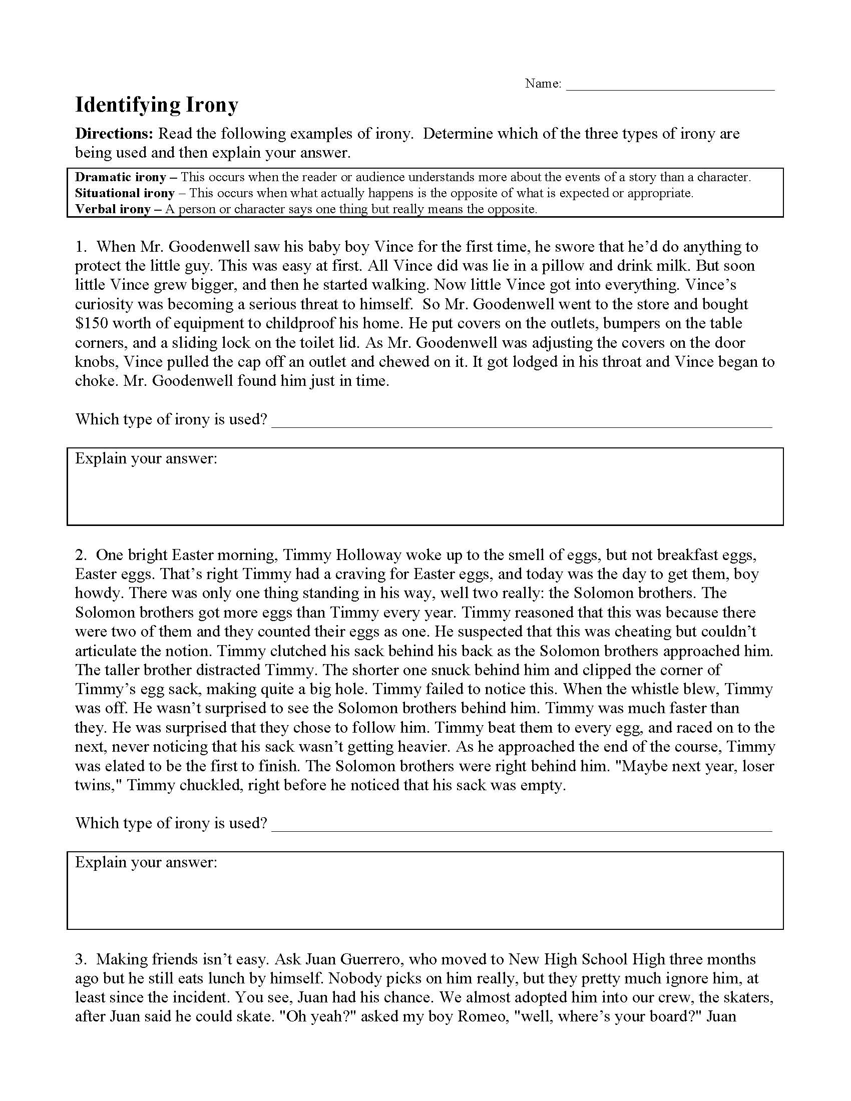 This is a preview image of Irony Worksheet 2. Click on it to enlarge it or view the source file.