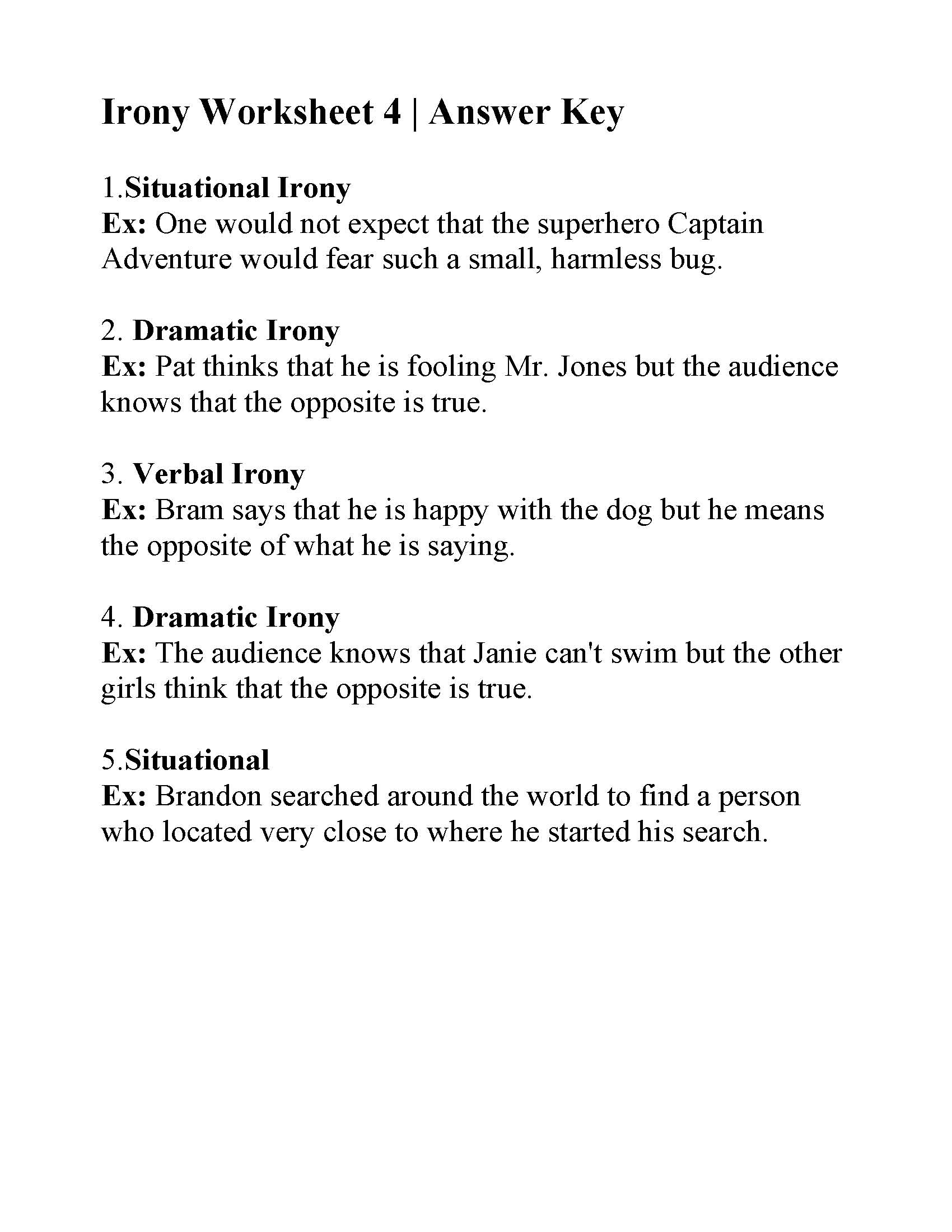 Irony Worksheet 4 | Reading Activity