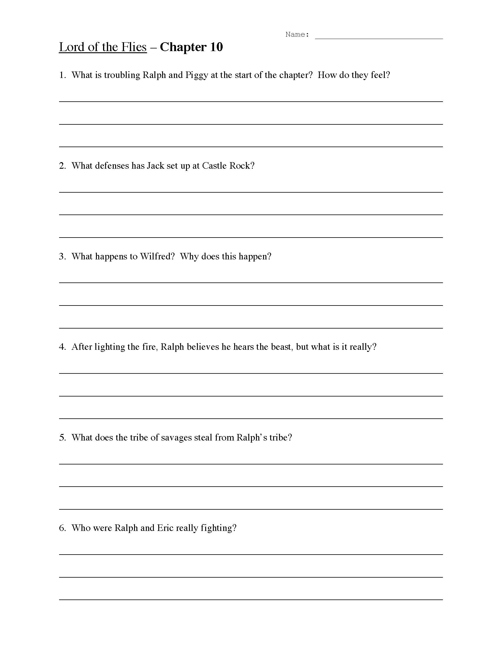 Lord Of The Flies Chapter Ten Worksheet Preview