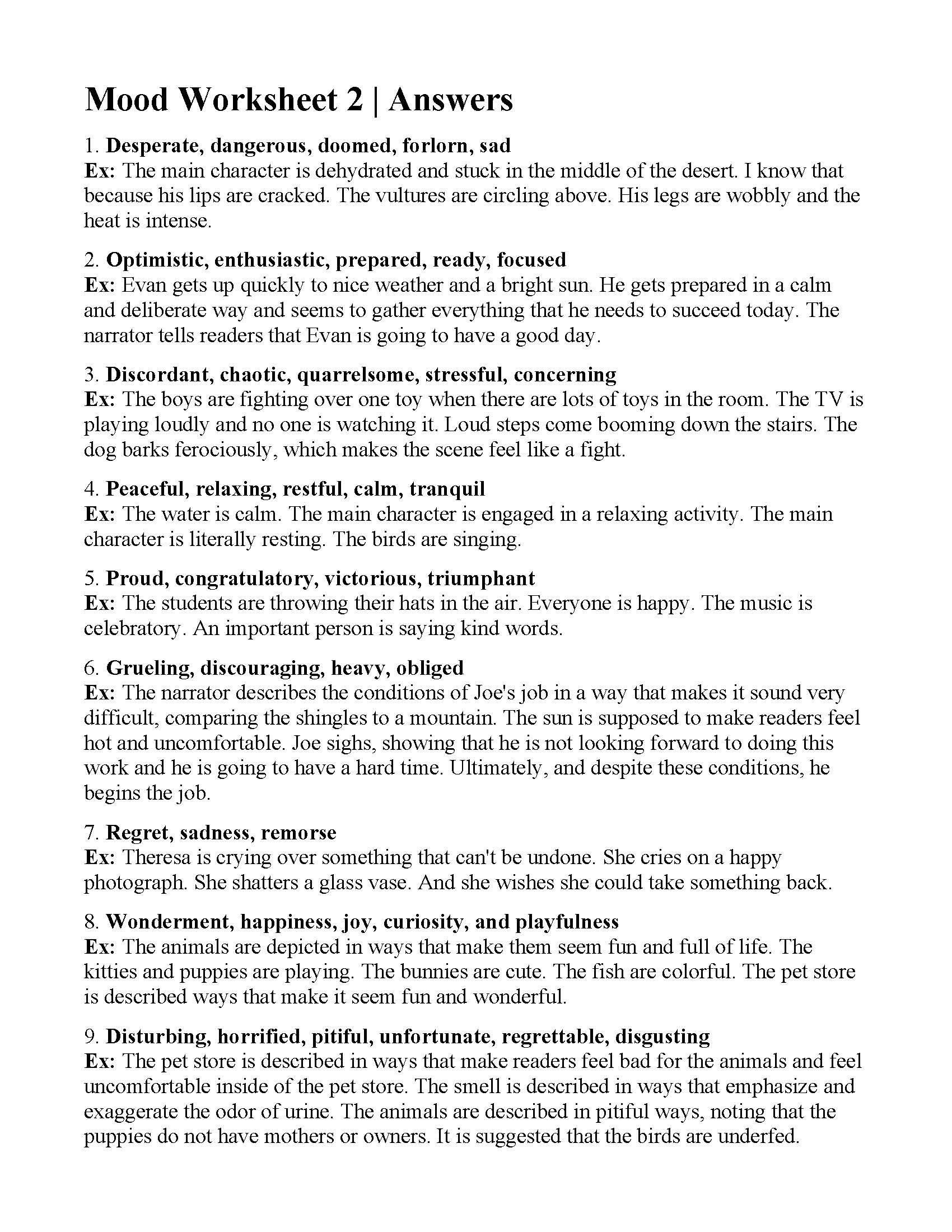 Mood Worksheet 2 | Reading Activity