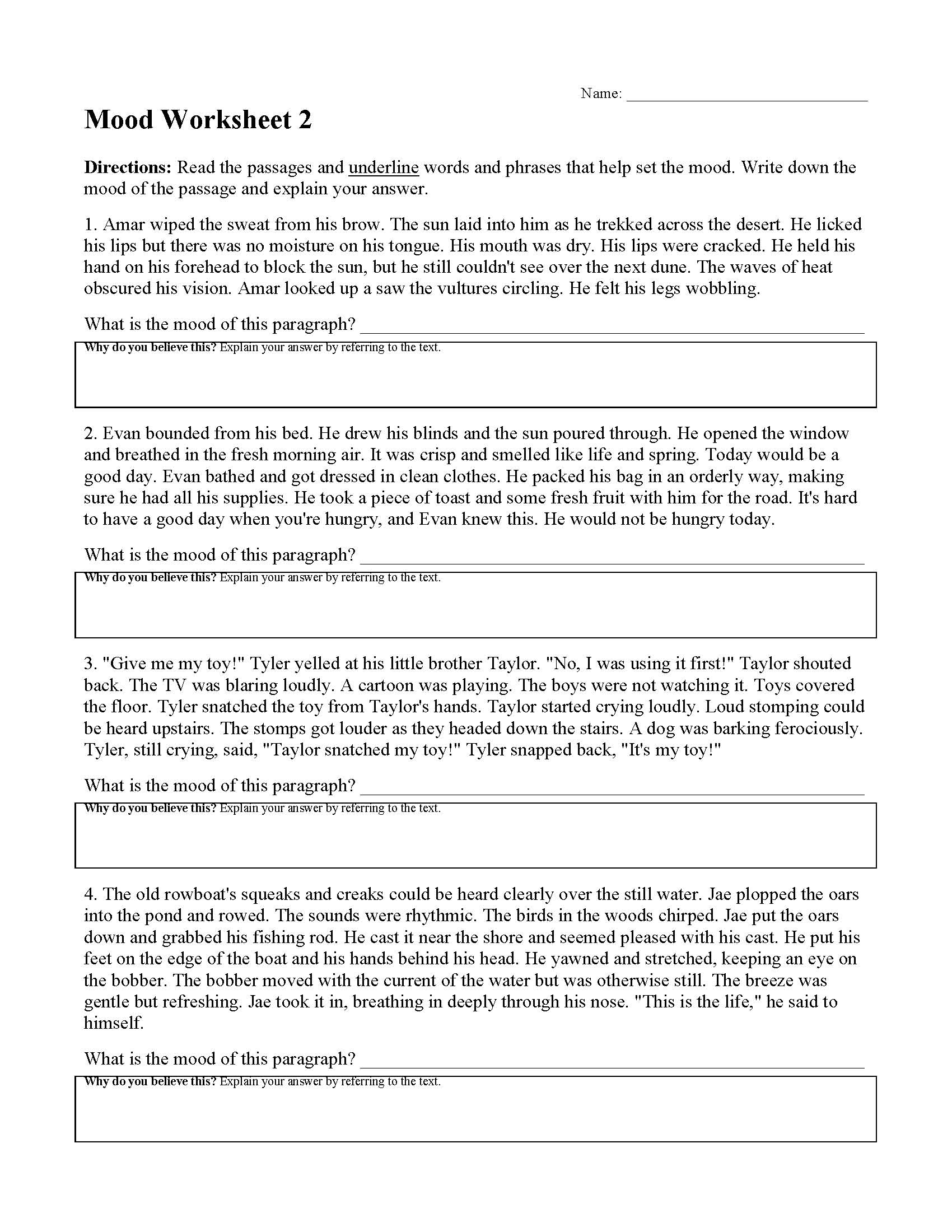 Mood Worksheet 2 Preview