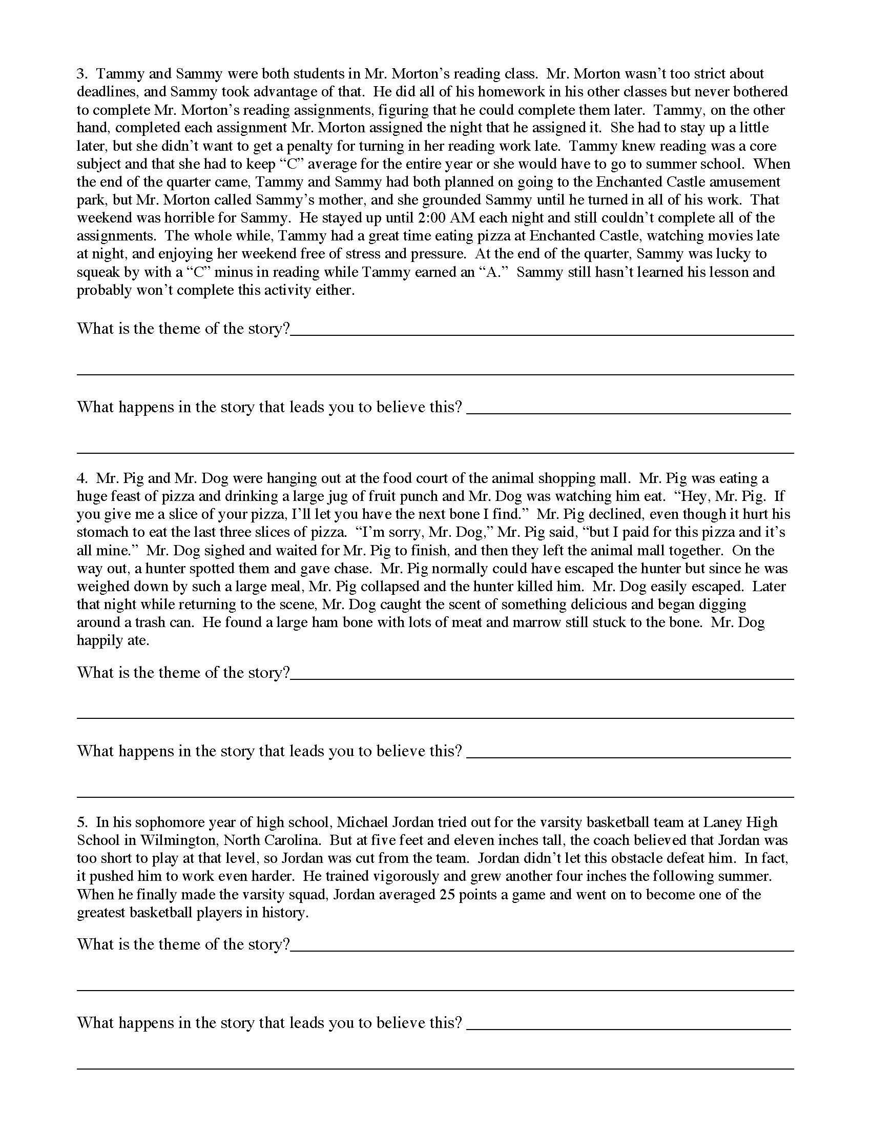 Theme Worksheet 1 Preview - Theme Worksheet 1 Preview