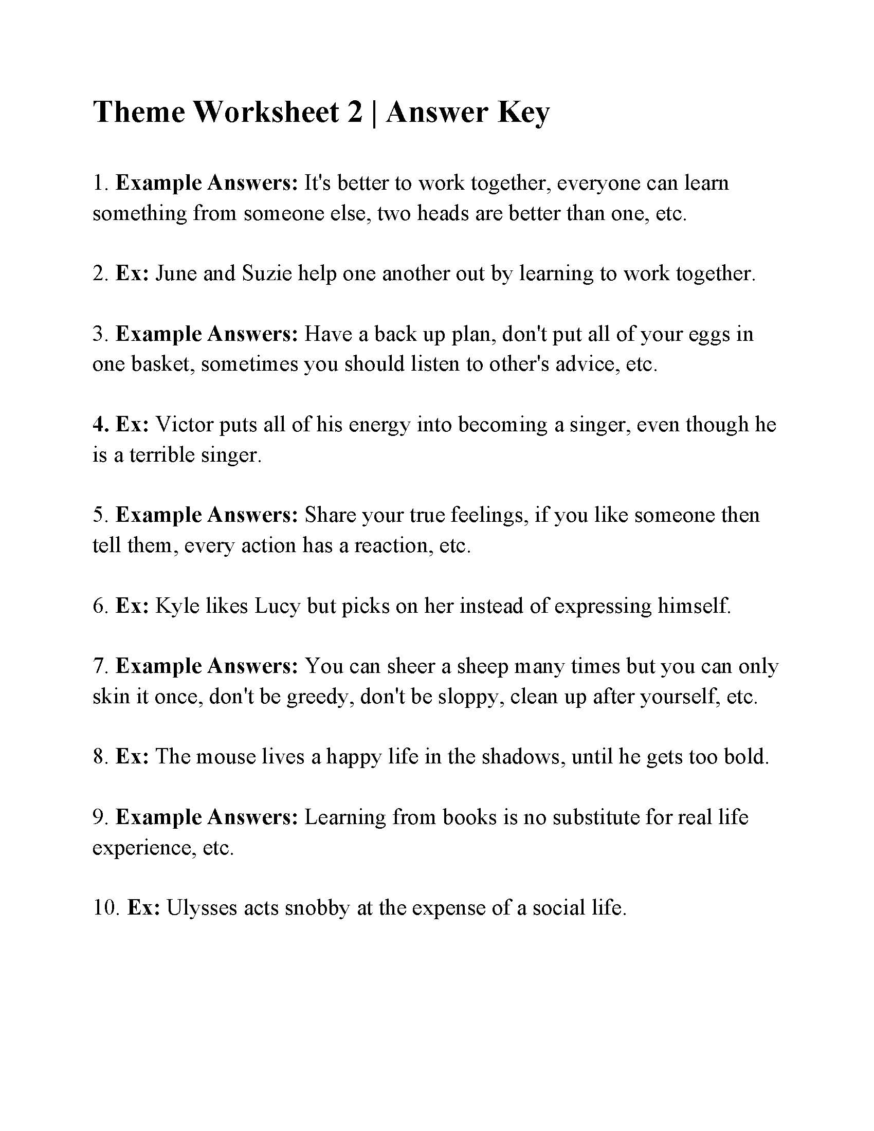 Theme Worksheet 2 | Reading Activity