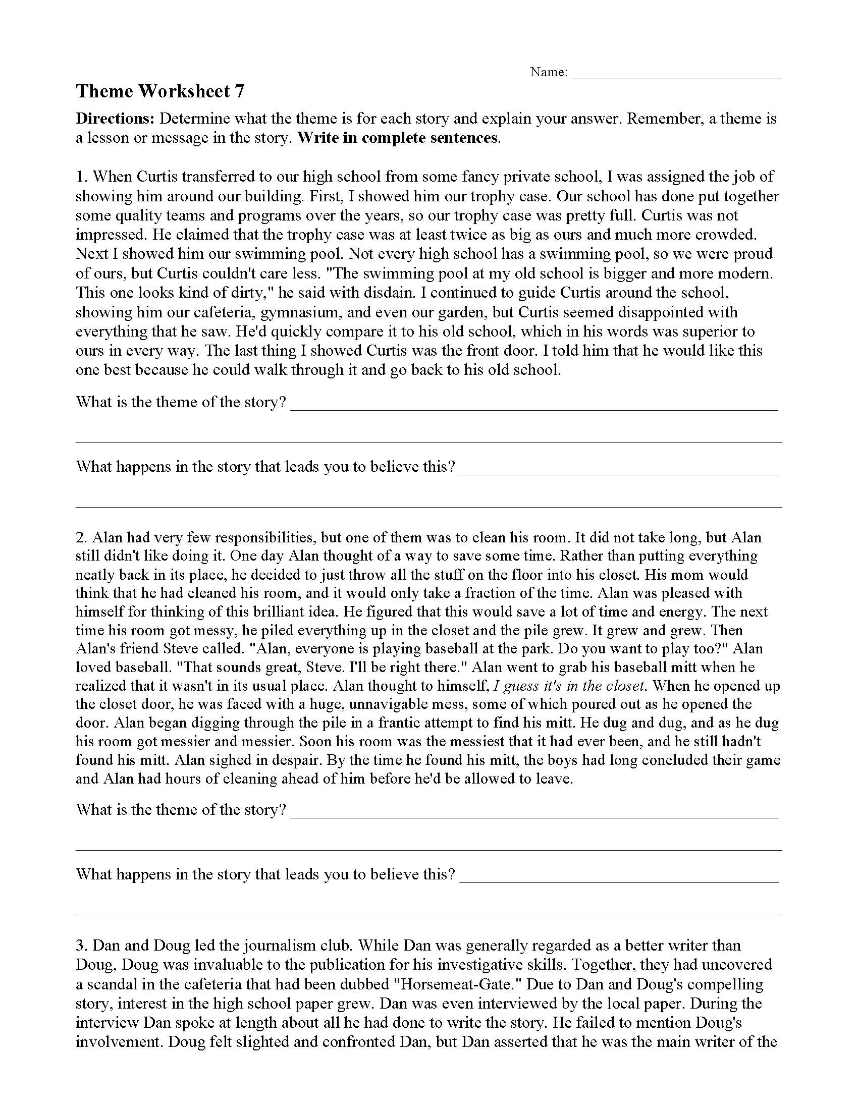 Theme Worksheets | Ereading Worksheets