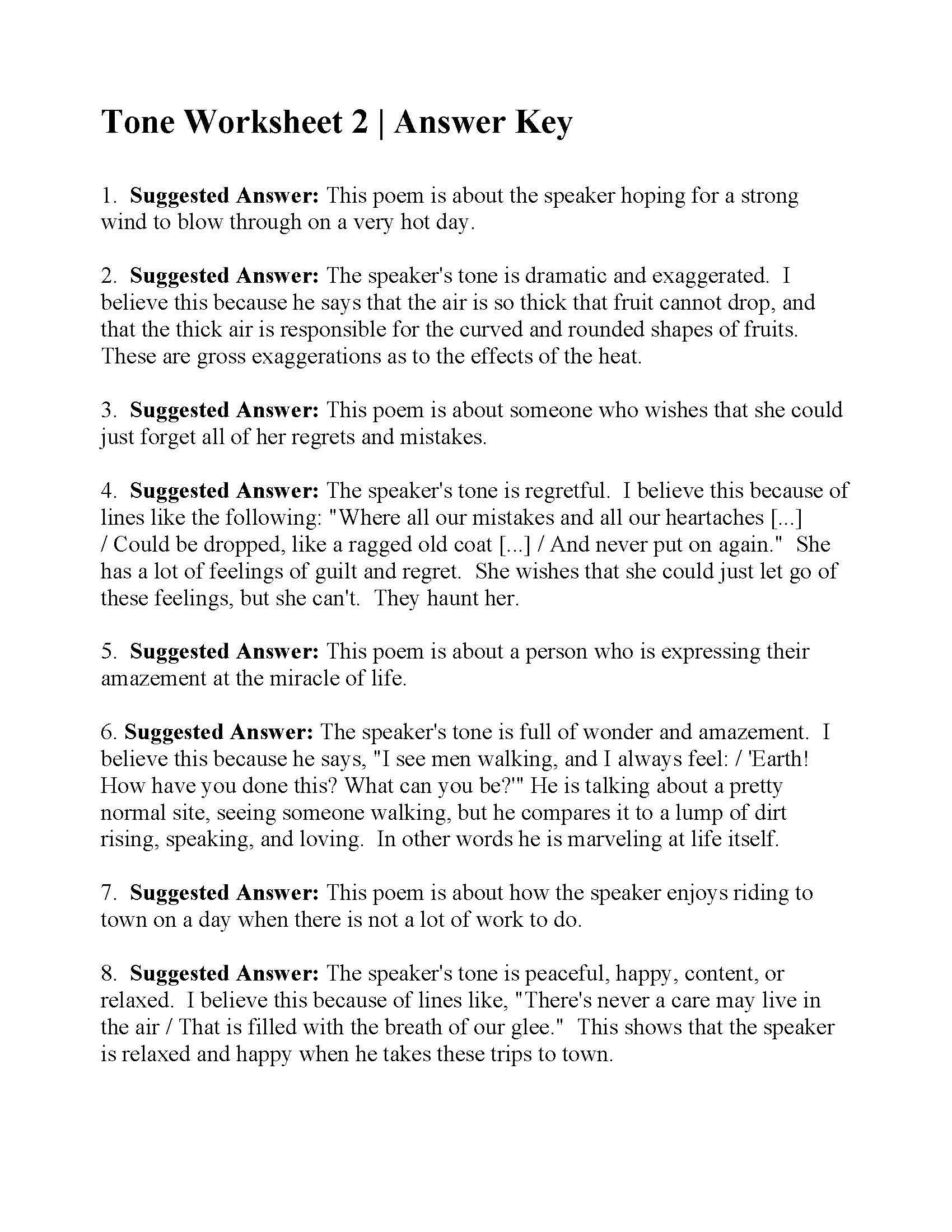 Mood And Tone Worksheets