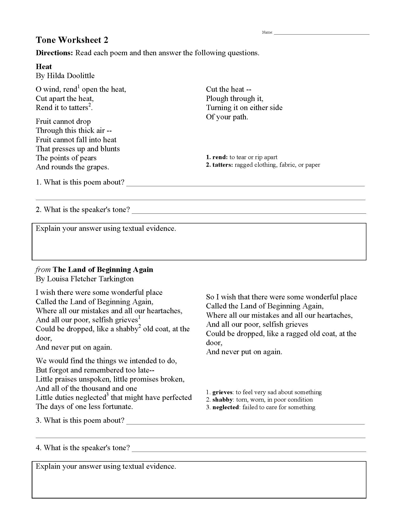 poetry mood worksheet