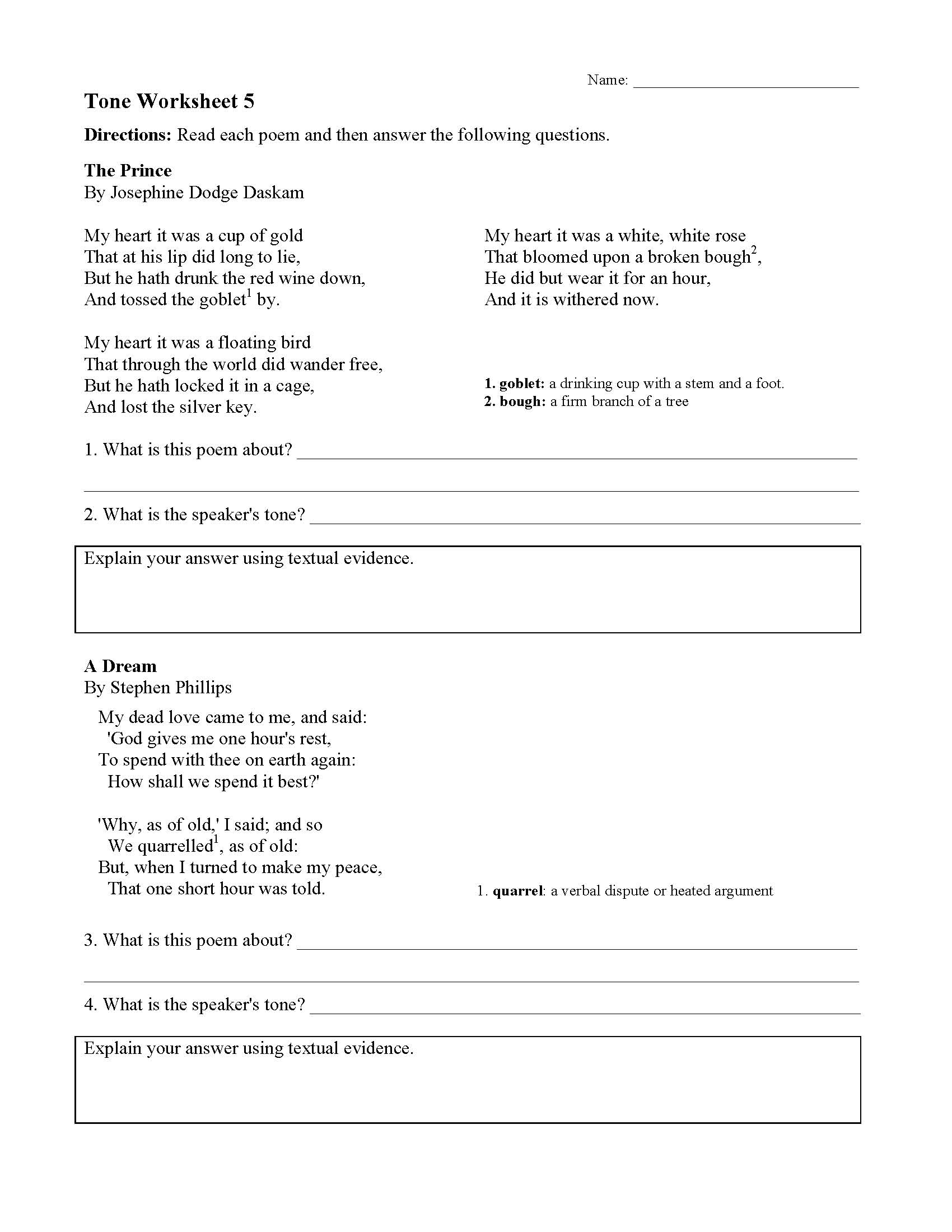 35 Tone Worksheet 1 Answers Support Worksheet