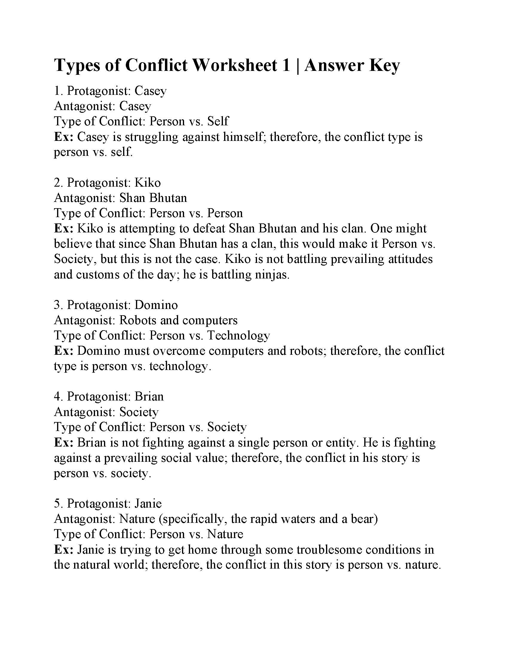 Types Of Conflict Worksheet 1
