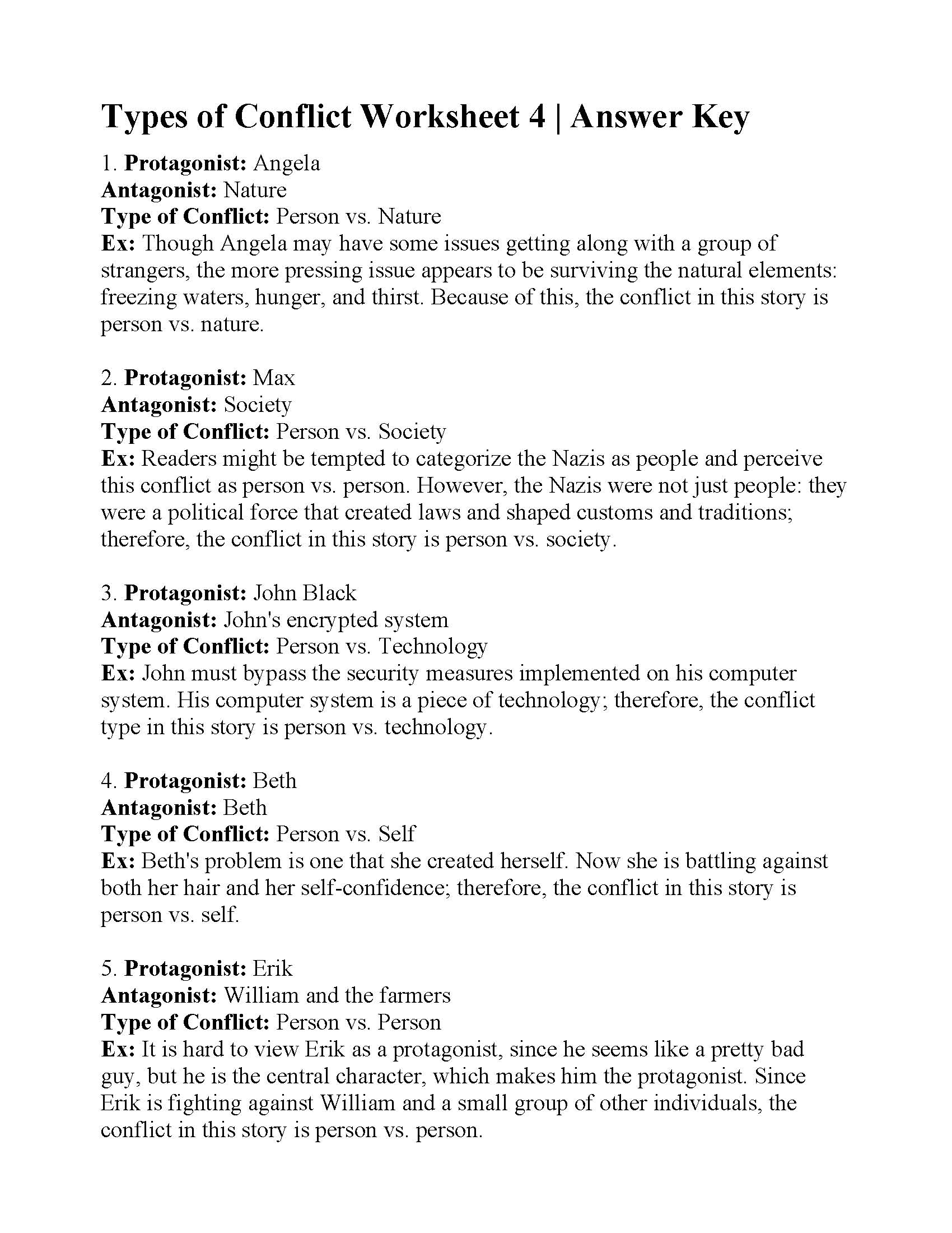 Types Of Conflict Worksheet Types Of conflict worksheet 2 Types Of 