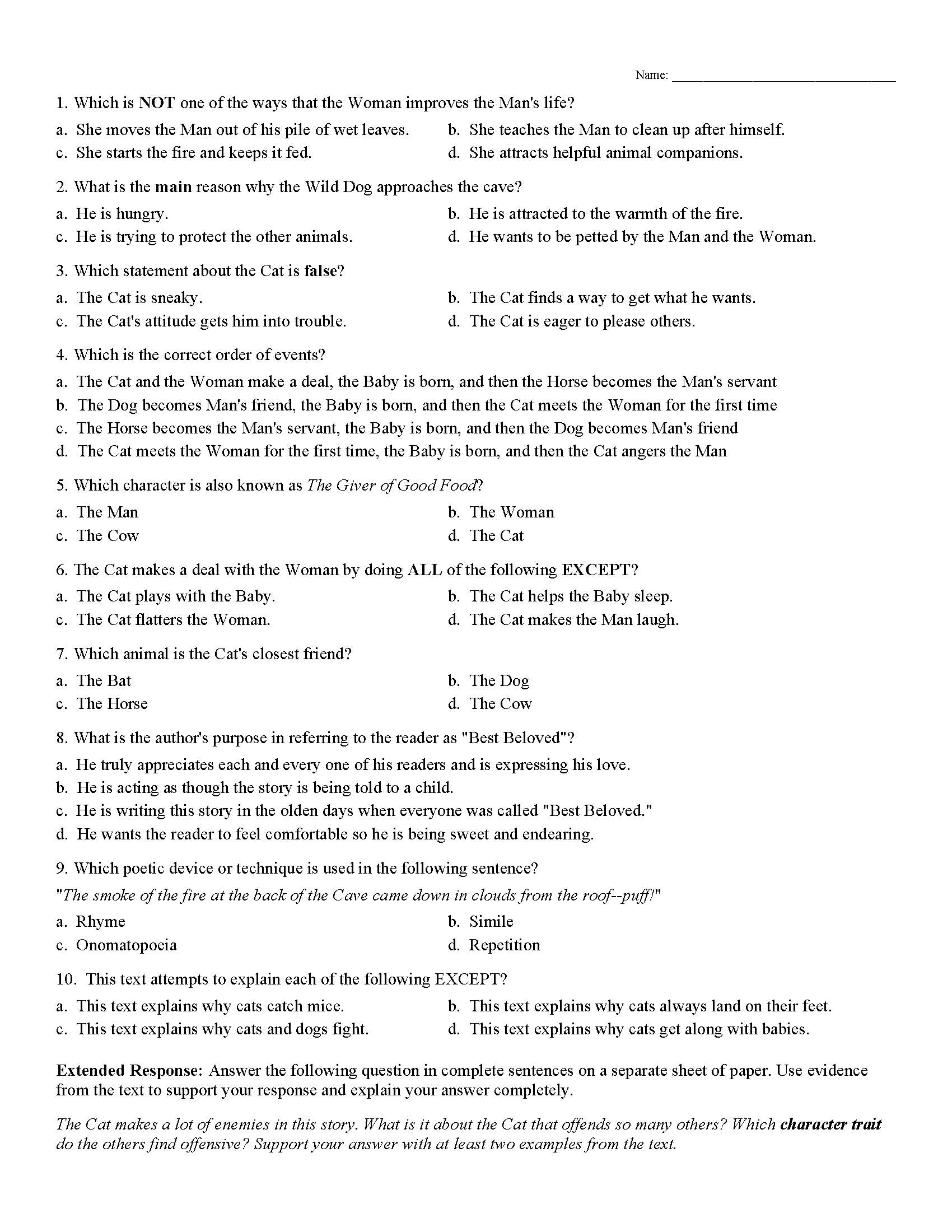 the-cat-that-walked-by-himself-worksheet-answers