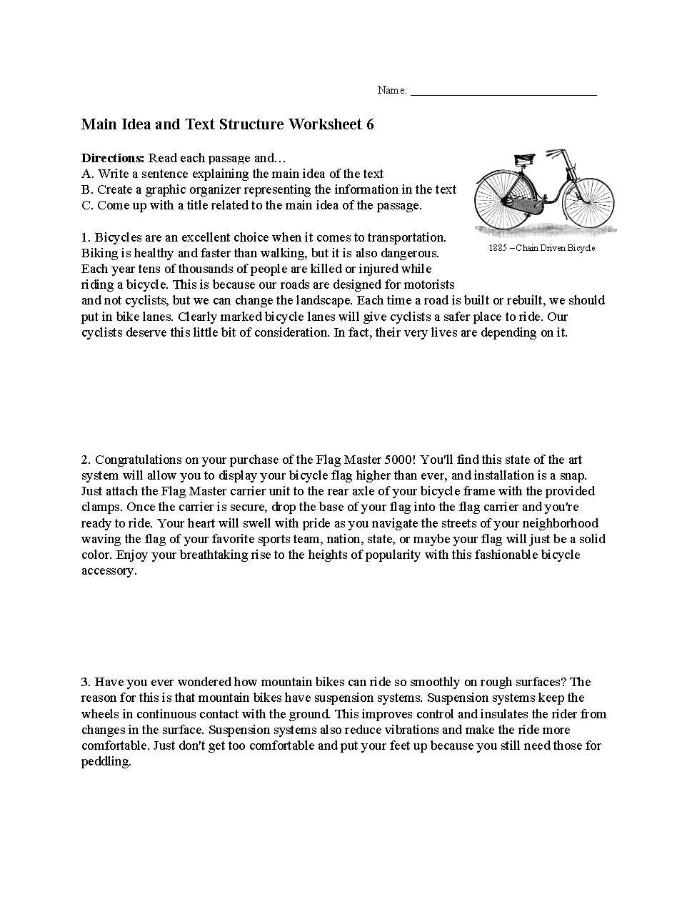 This is a preview image of Main Idea and Text Structure Worksheet 6. Click on it to enlarge it or view the source file.