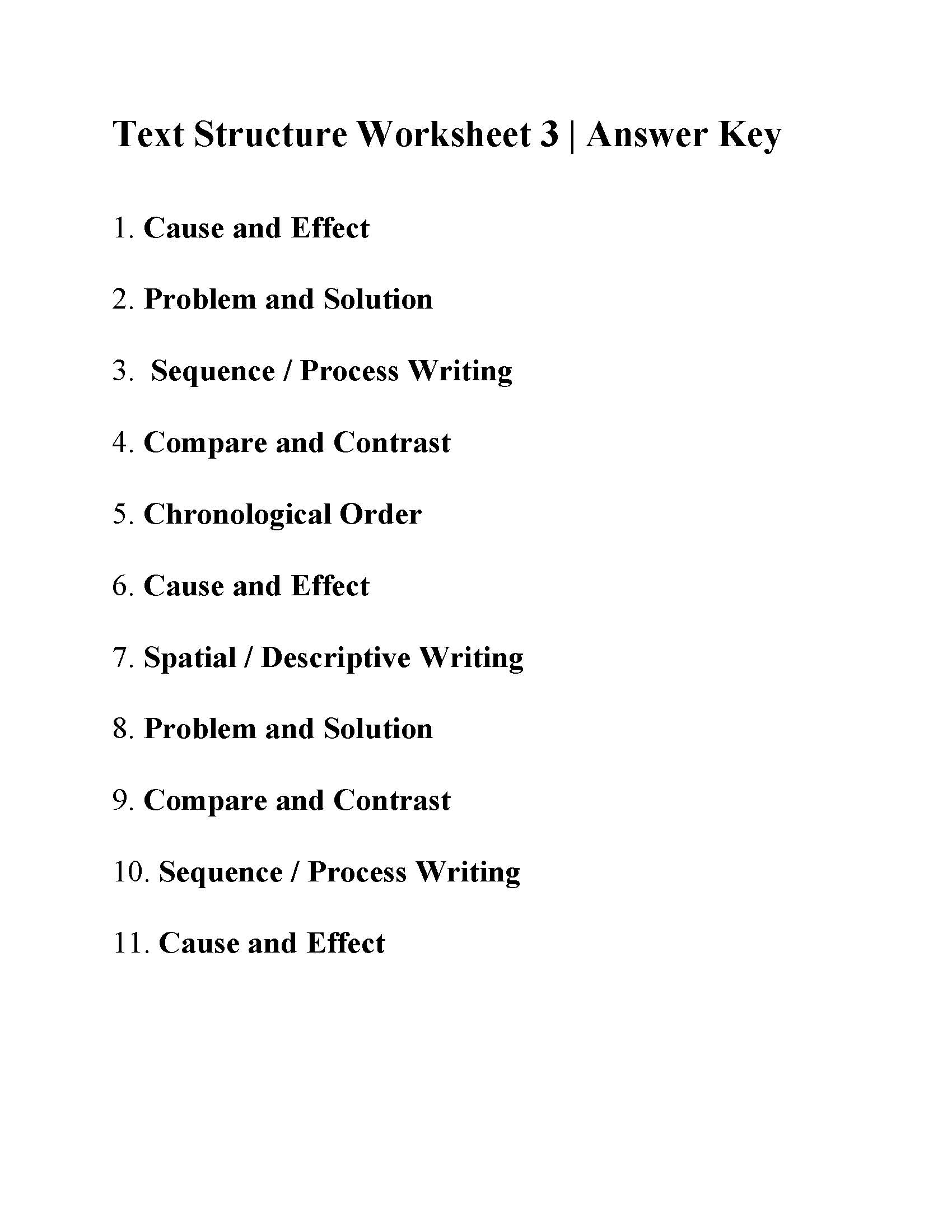 Text Structure Worksheet 3 | Answers