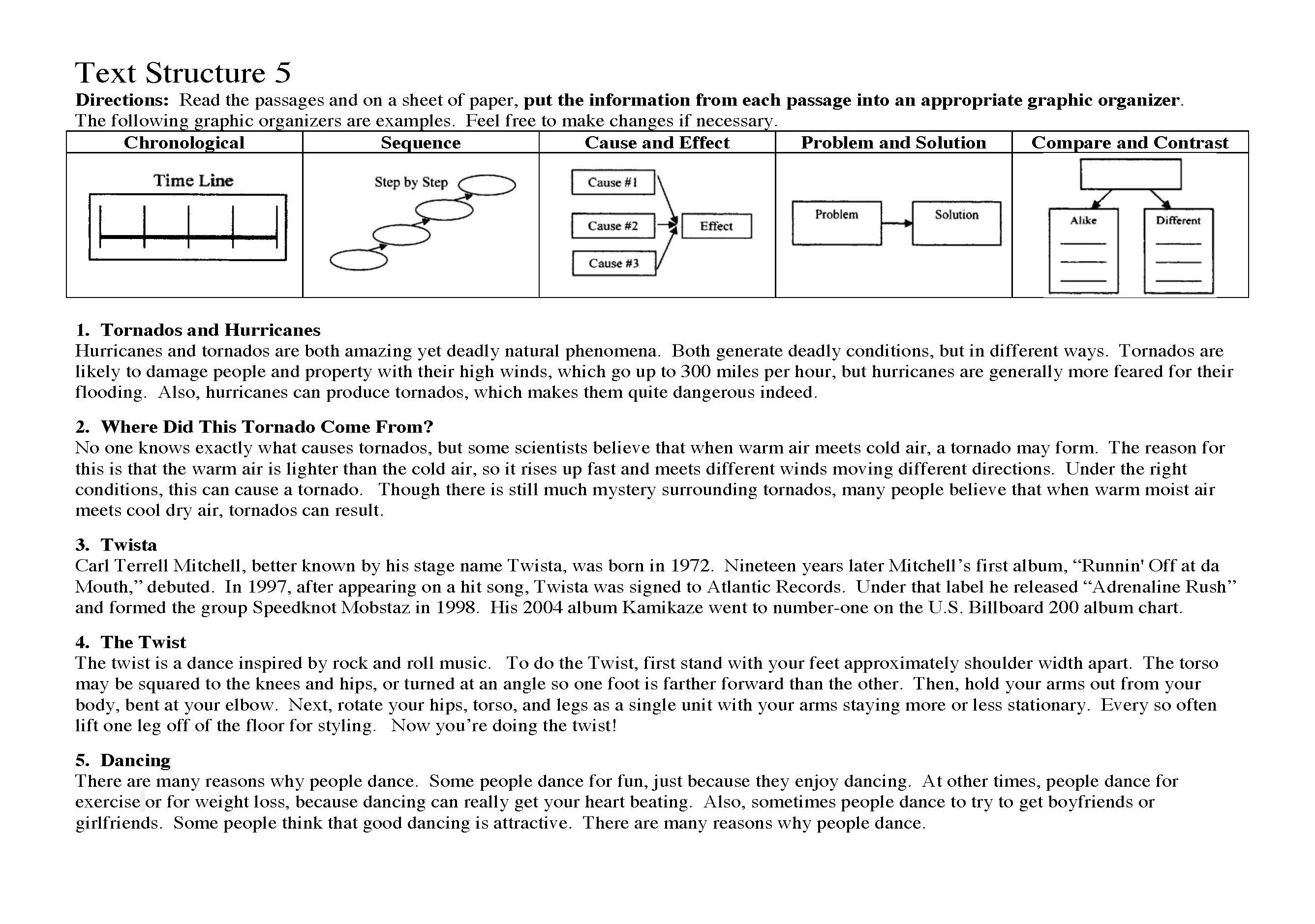 Text Structure Worksheet 5 | Reading Activity