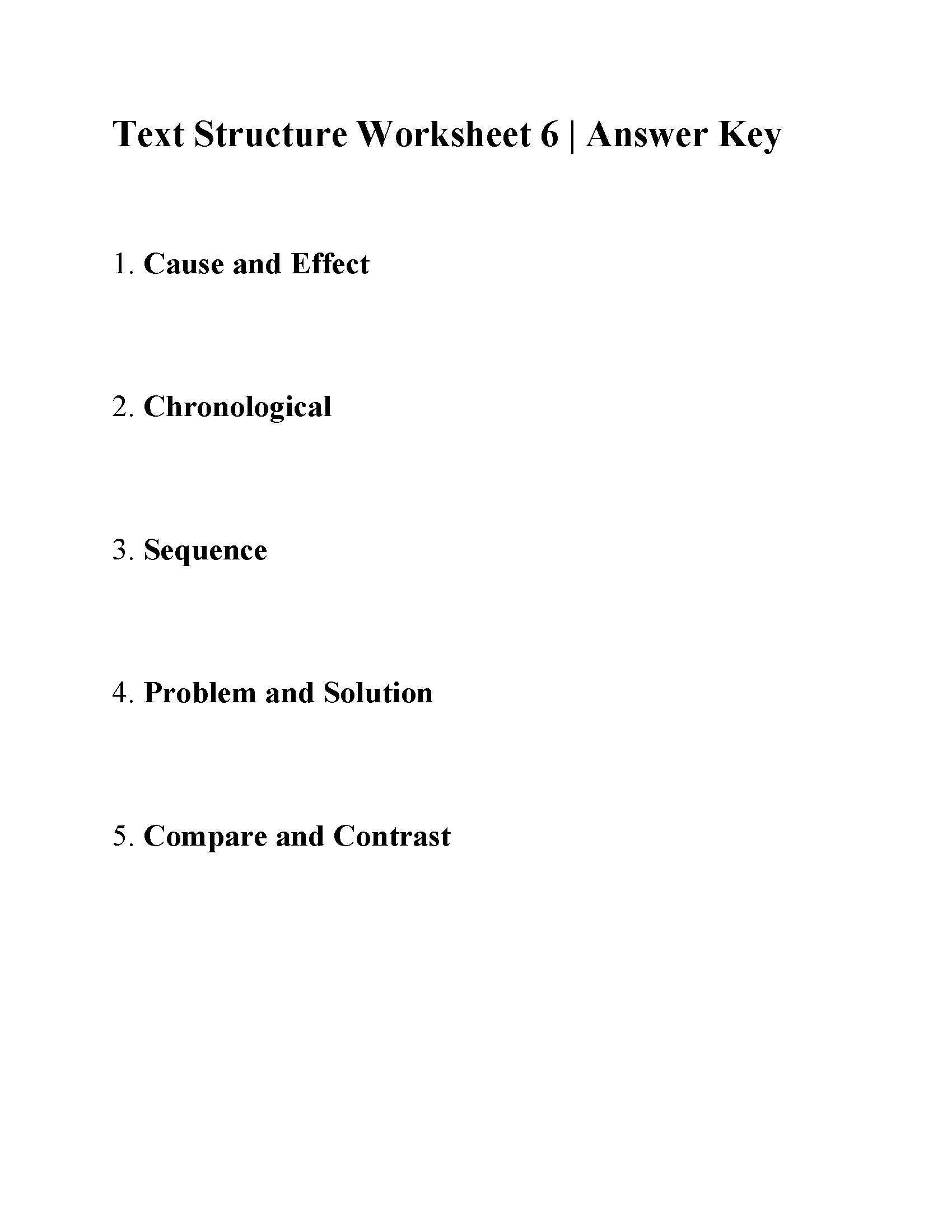 Text Structure Worksheet 6 | Answers
