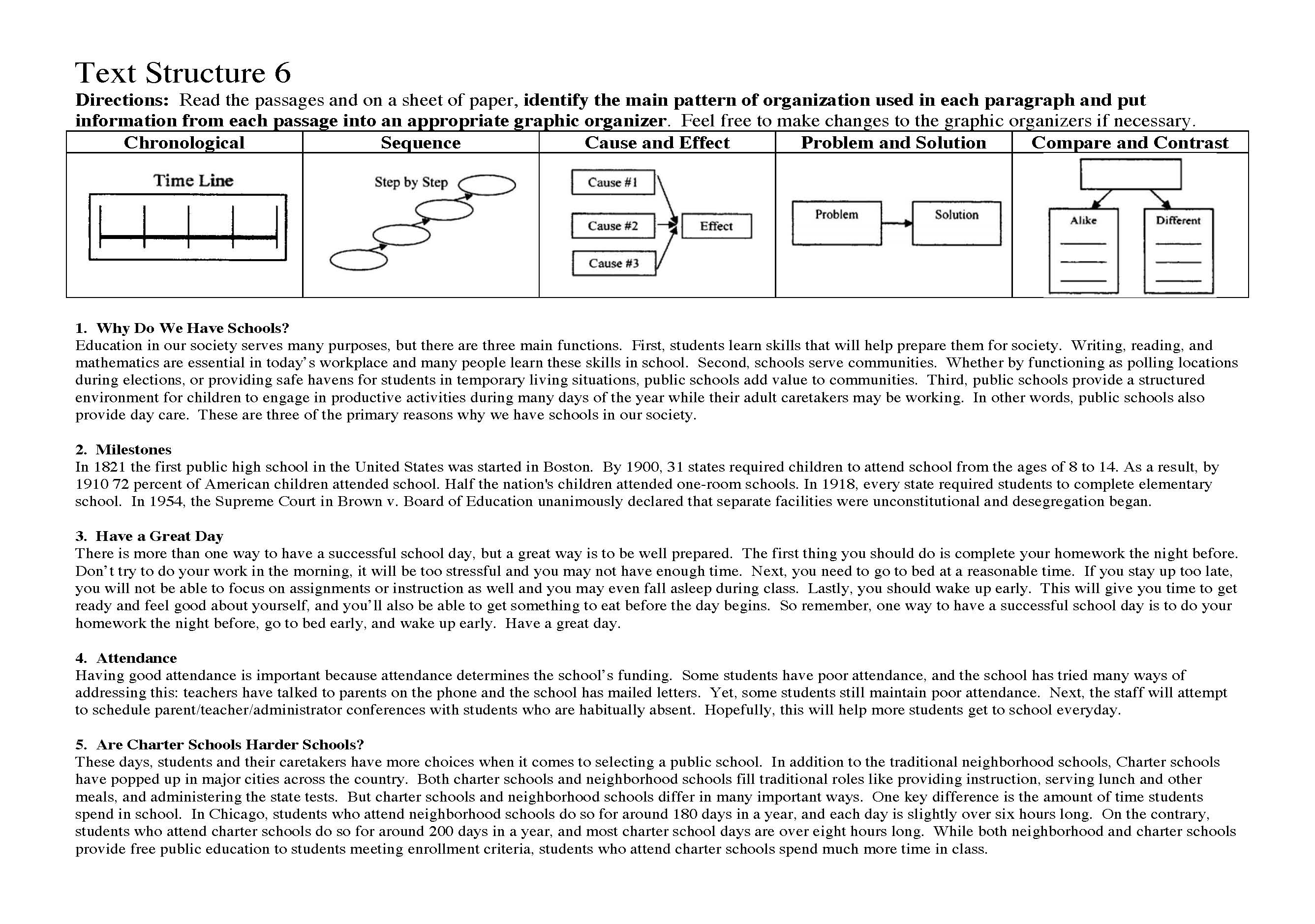 This is a preview image of Text Structure Worksheet 6. Click on it to enlarge it or view the source file.