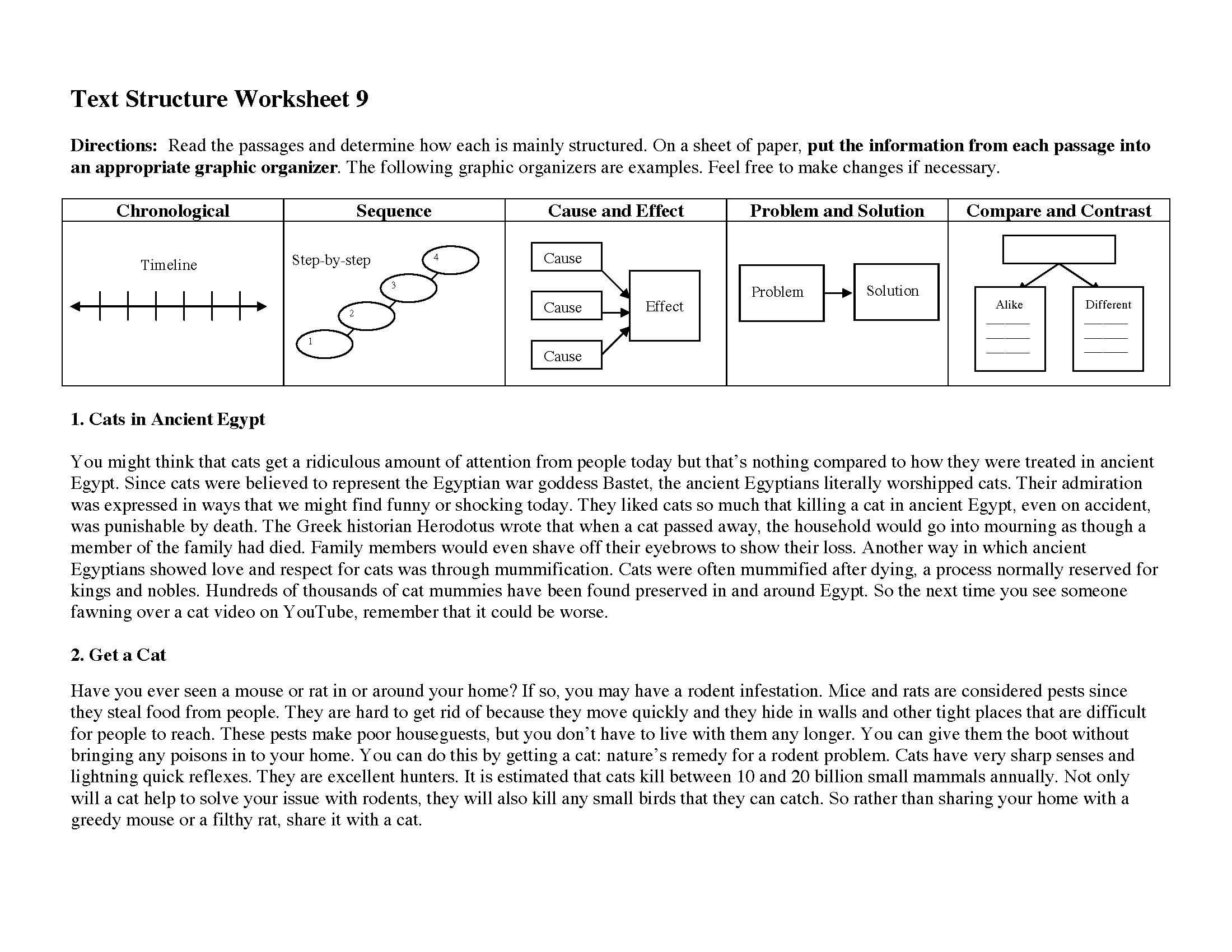 This is a preview image of Text Structure Worksheet 9. Click on it to enlarge it or view the source file.