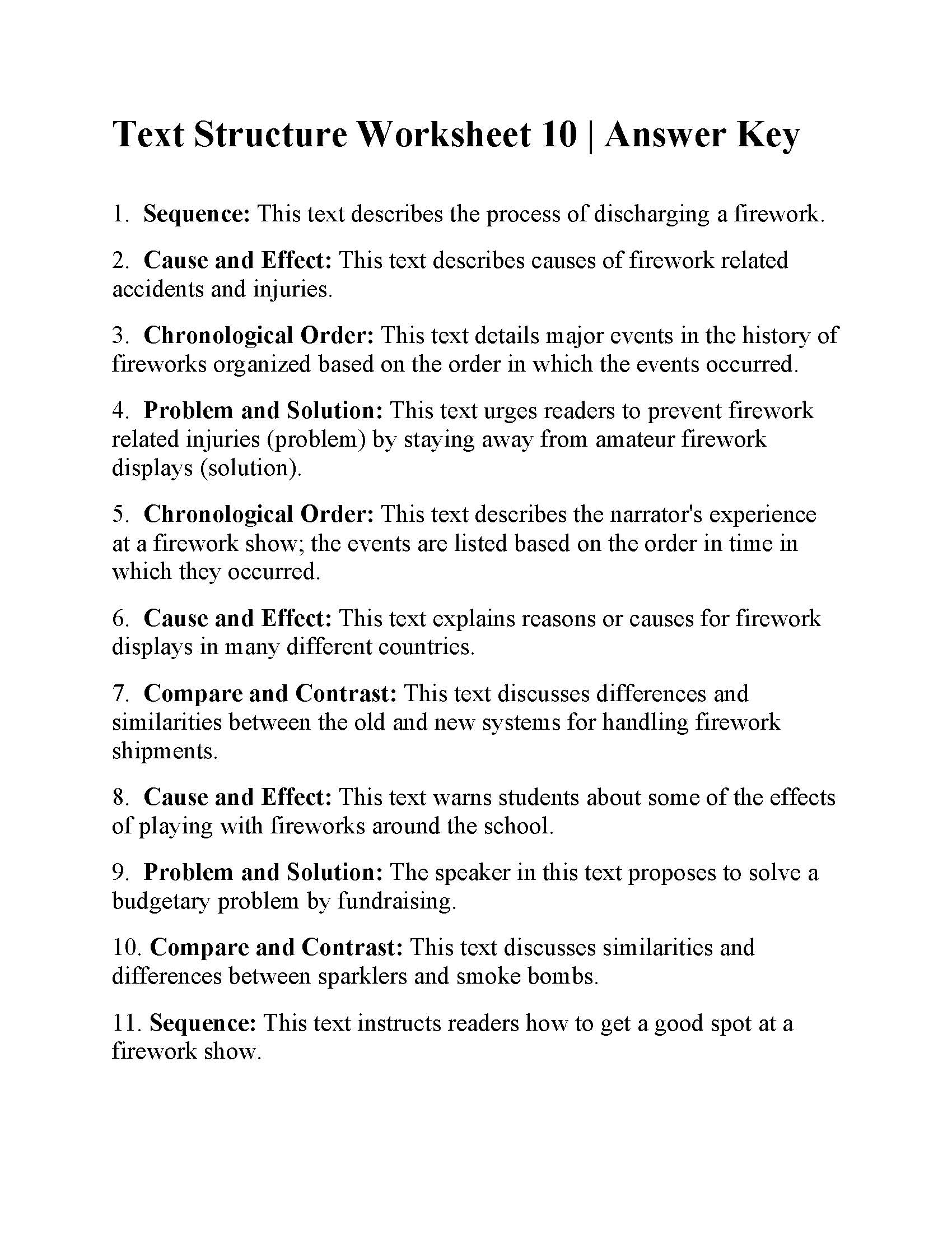 Text Structure Worksheet 21  Answers Intended For Text Structure Worksheet Pdf
