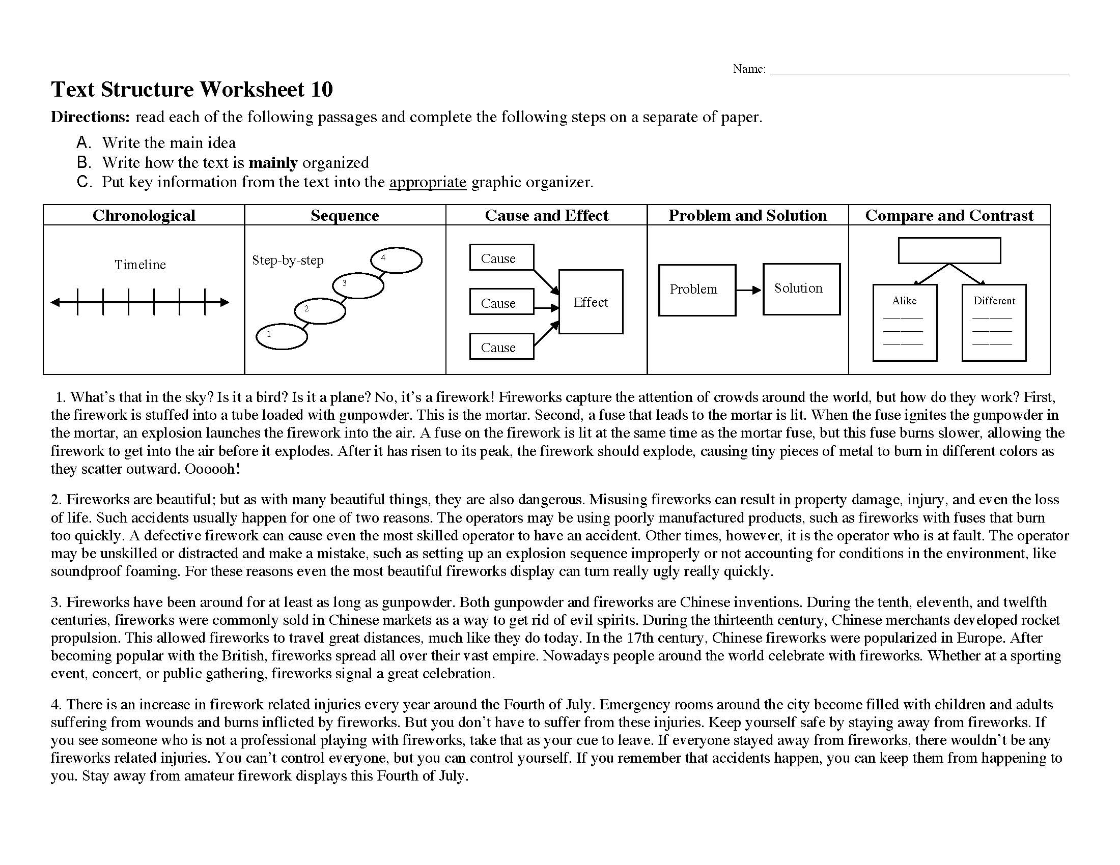 Text Structure Worksheet 4th Grade