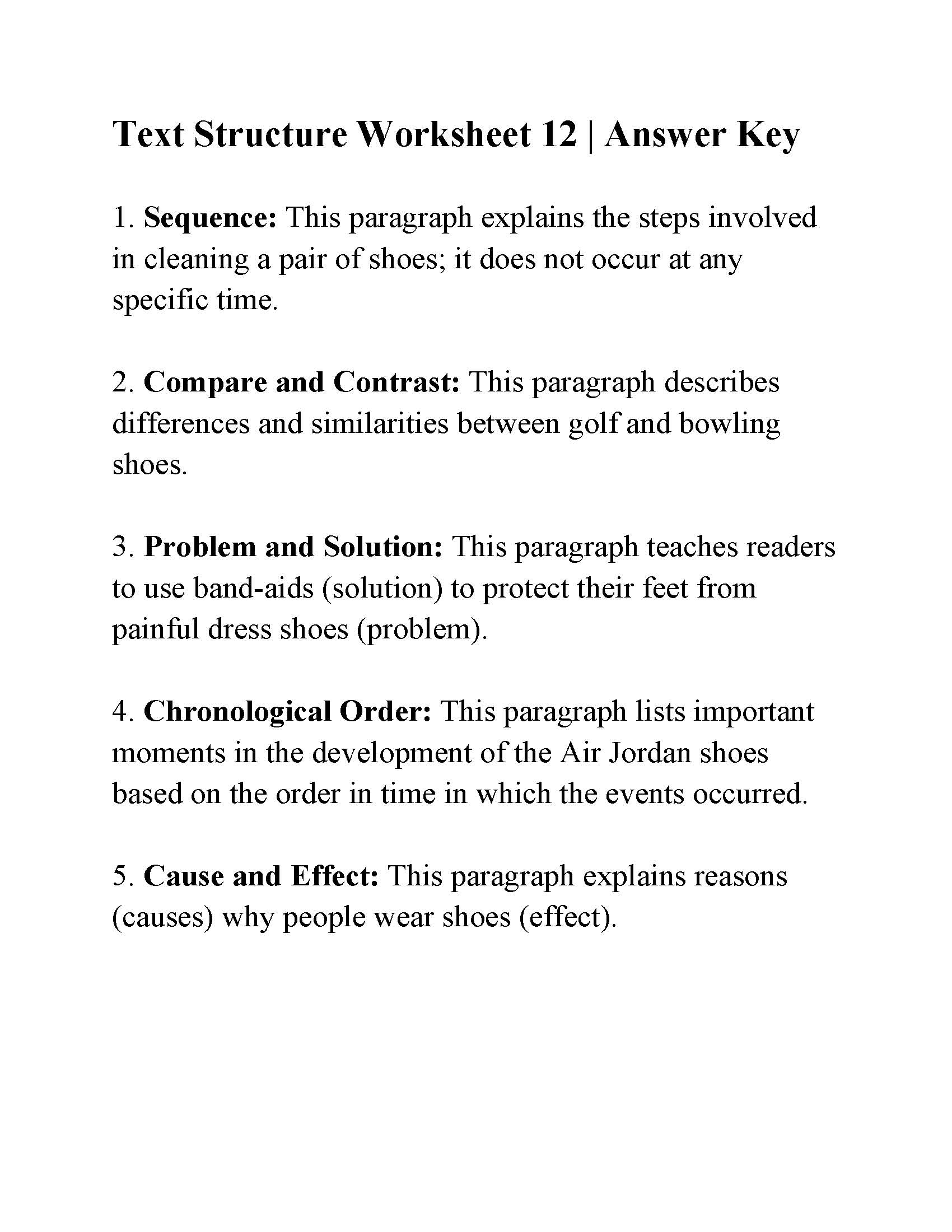 Text Structure Worksheet 11  Answers Throughout Text Structure Worksheet 4th Grade