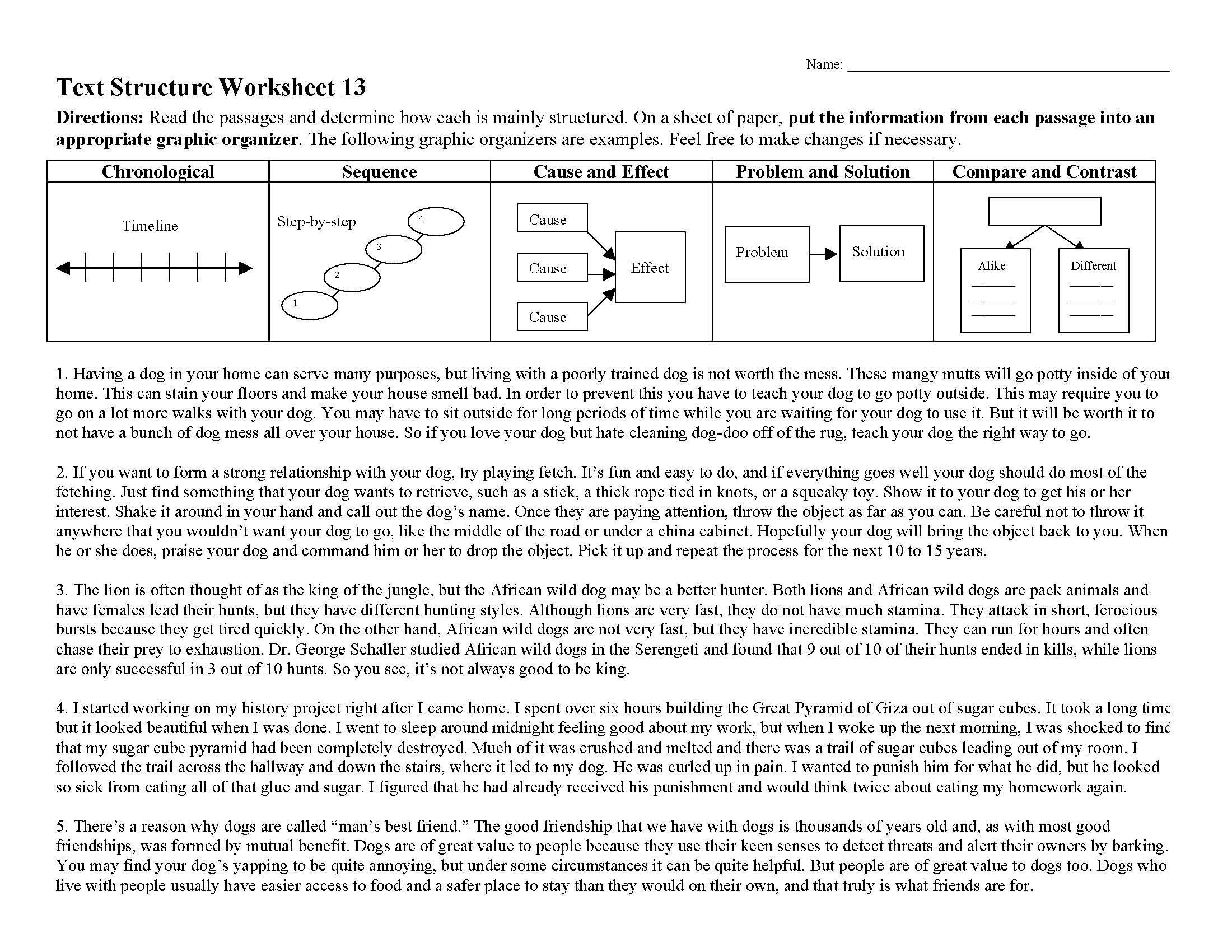 This is a preview image of the Text Structure Worksheet 13.