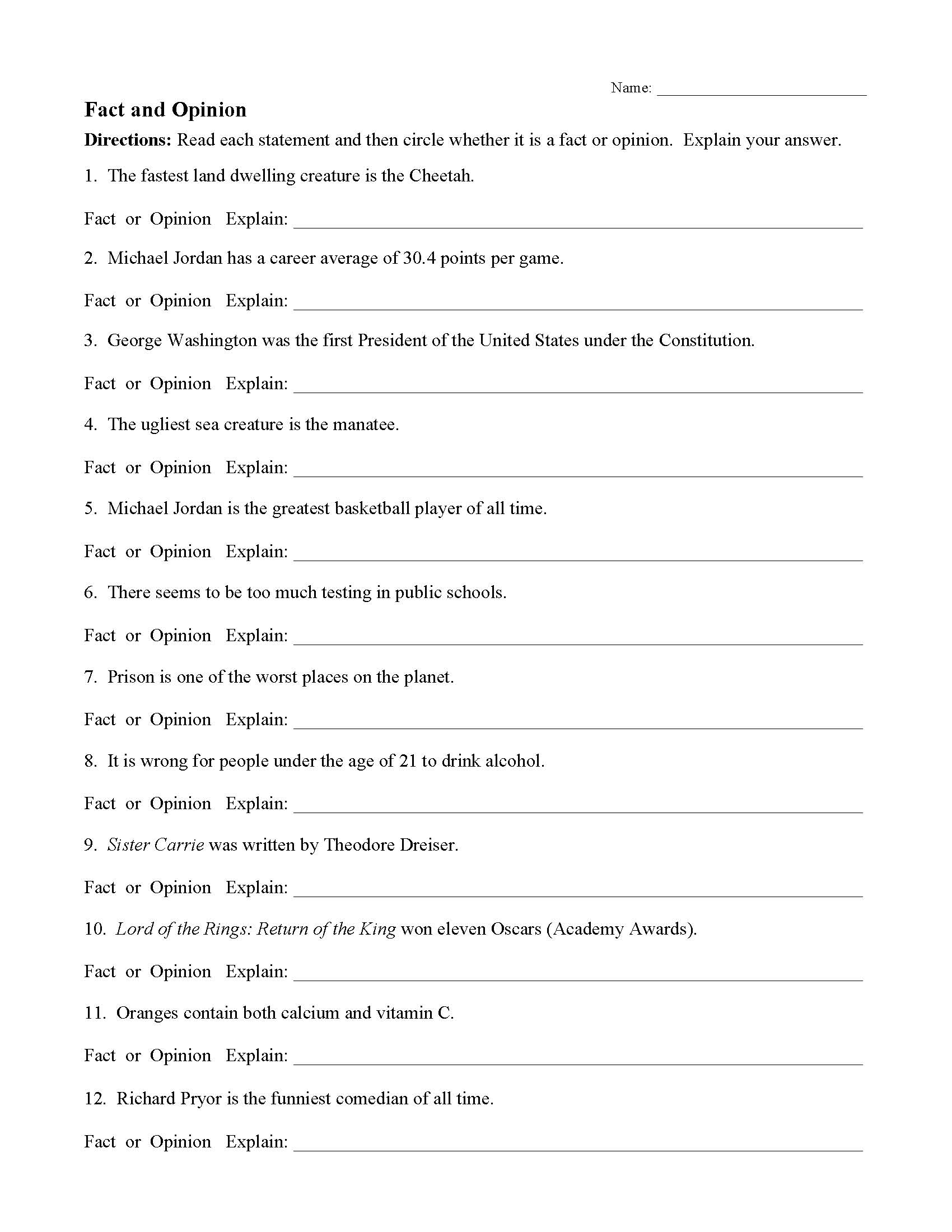 Fact and Opinion Worksheets | Reading Comprehension