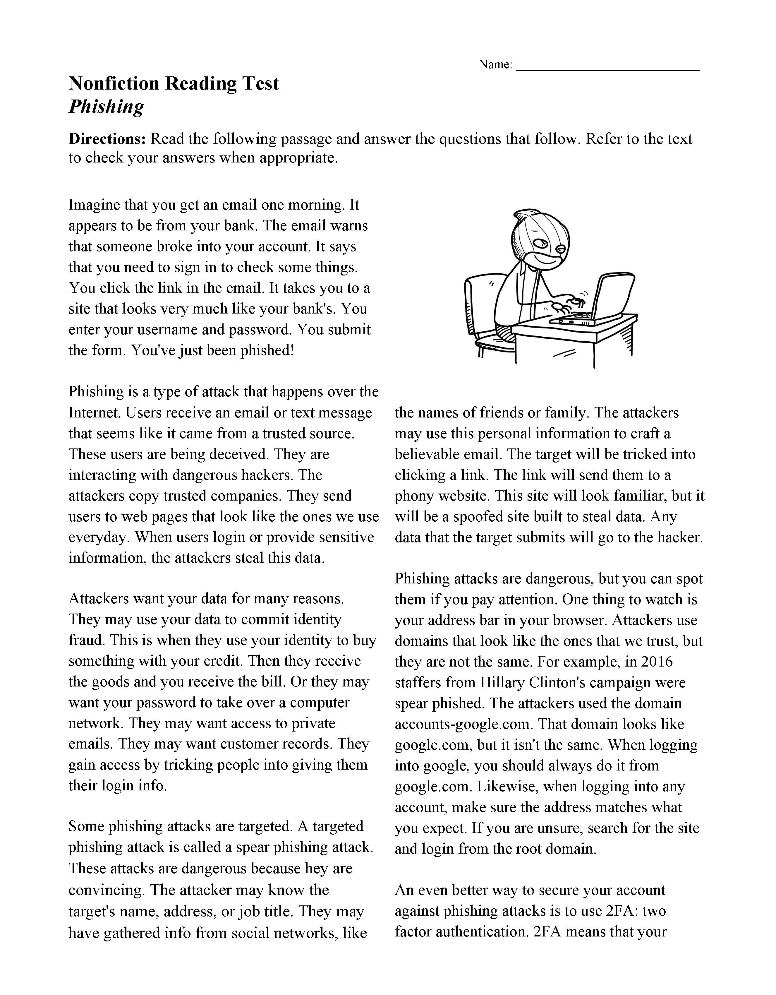 reading comprehension worksheets online or printable